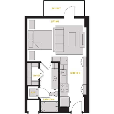 S1 Floor Plan at The Case Building Apartments in Deep Ellum, Dallas, Texas